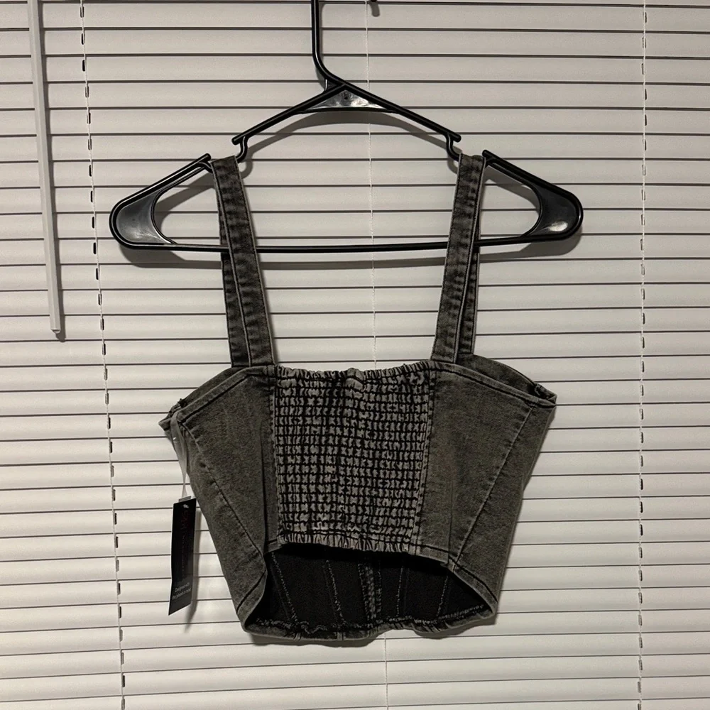 Black Denim Bustier Top - Picture 2 of 3
